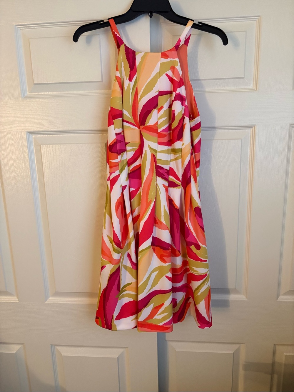 Vince Camuto Pink Coral & Cream Abstract Halter Skater Dress